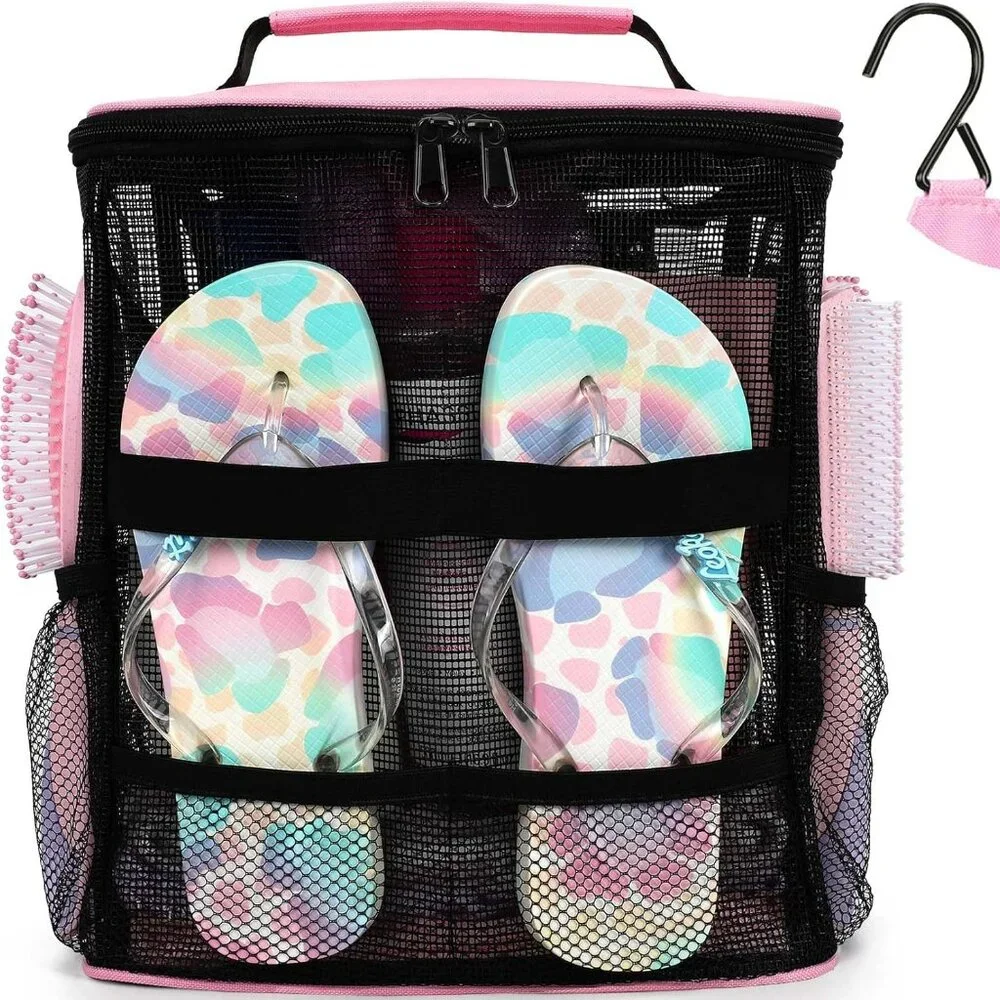 NEW Portable Mesh Shower Caddy Quick Dry with Handles & Hook